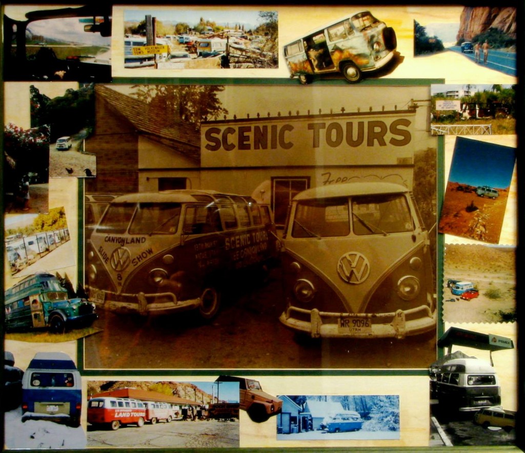 Collage of VW featuring Lin Ottinger's Canyonlands Tour buses