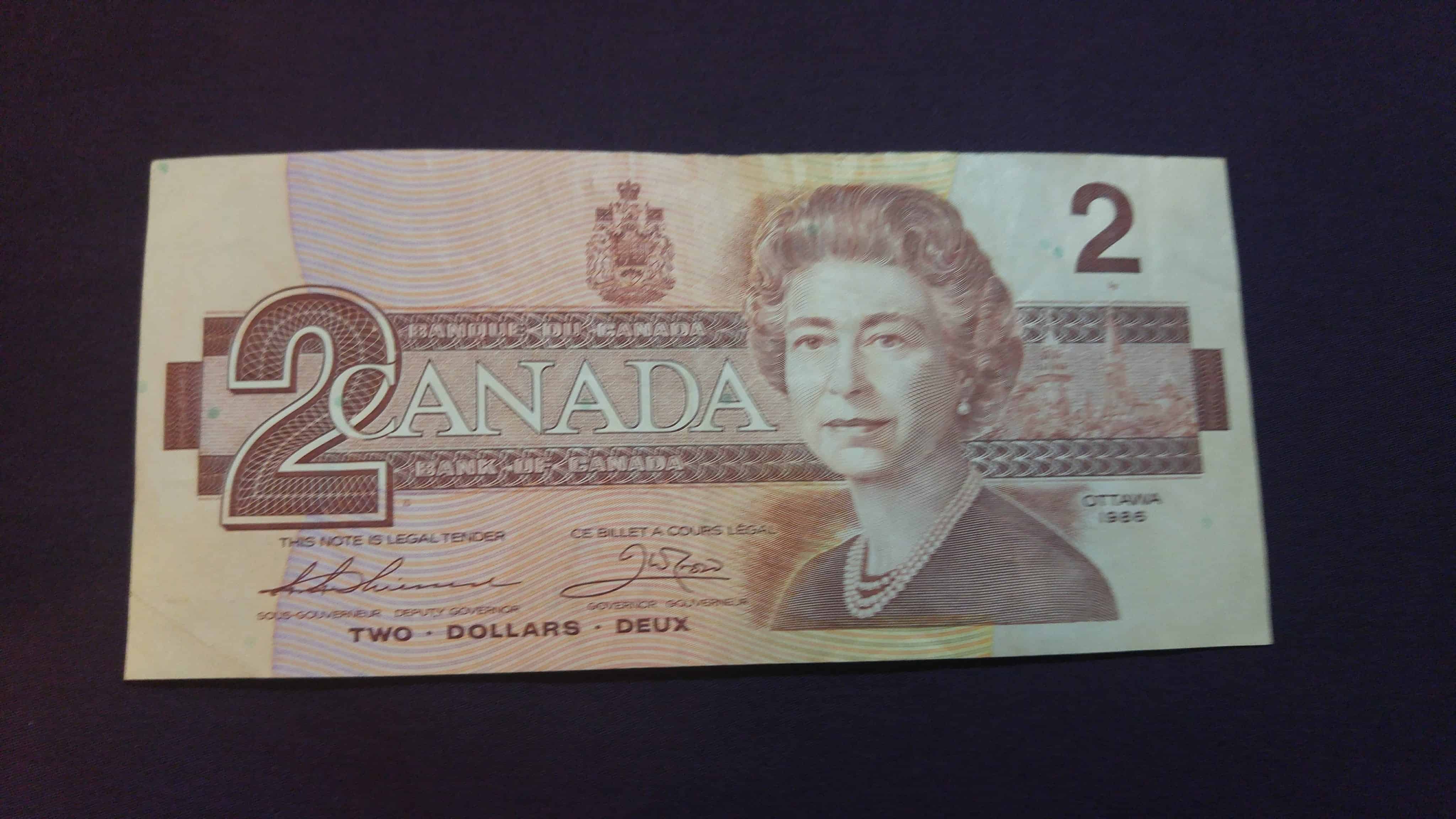 Canada: 2 Dollar (featuring Queen Elizabeth 2 of UK) front – thanks to Pvt. Ben Rees CF
