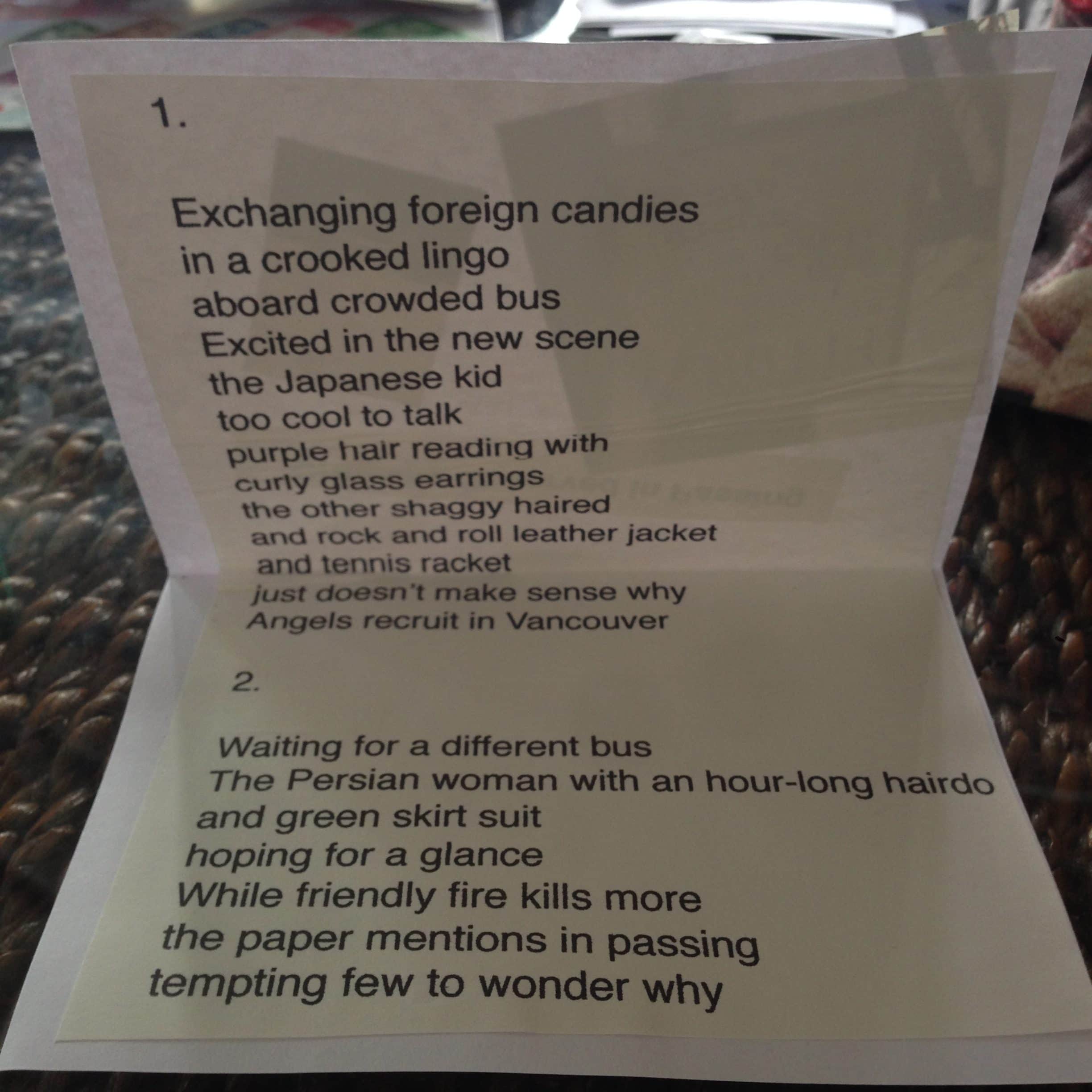Exchanging foreign candies poem (inside card)