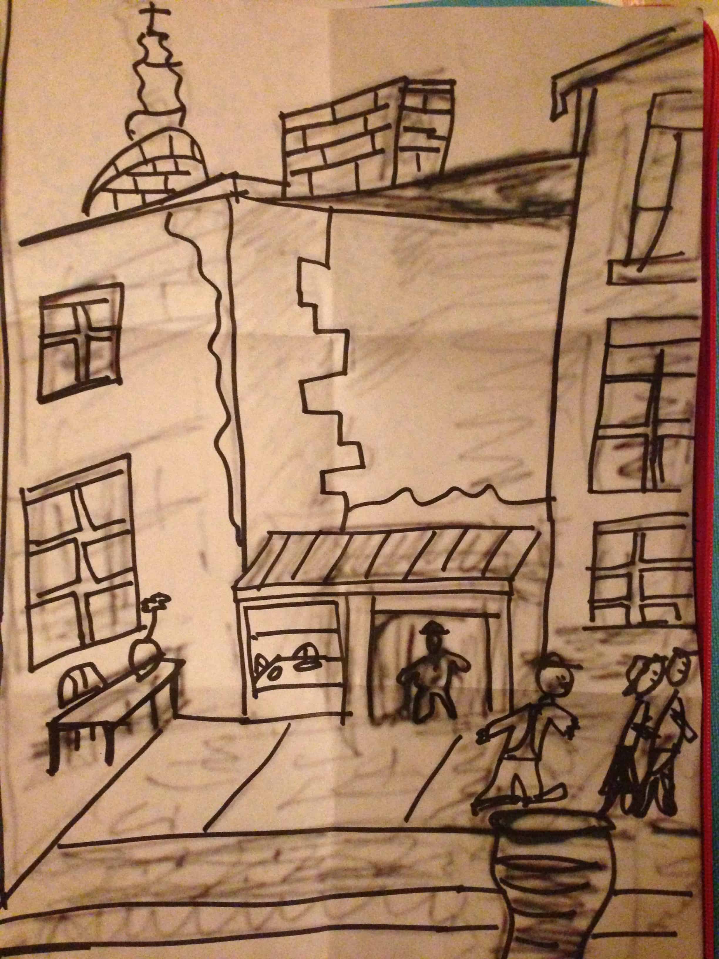 Greetz from Elsewhere: Santiago laneways (pencil and marker on paper)