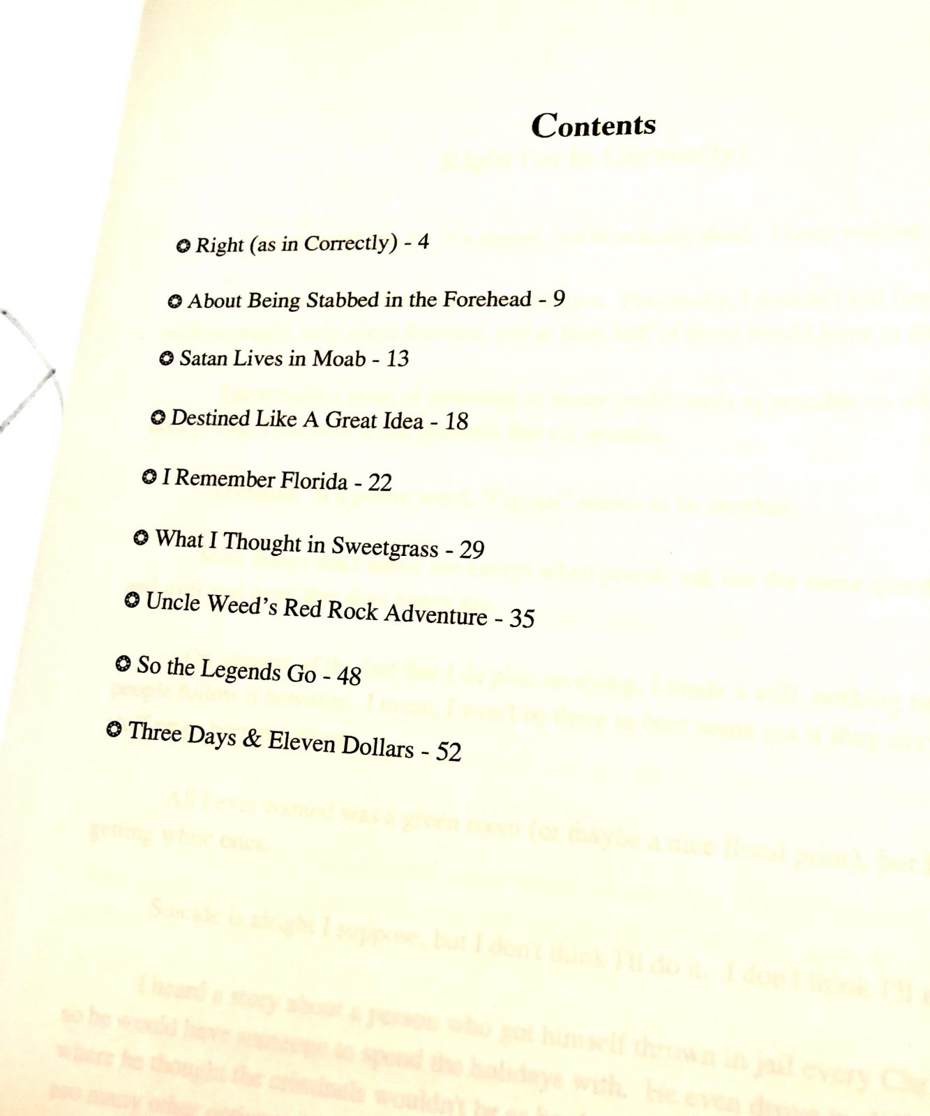 Shoebox, chapbook / table of contents
