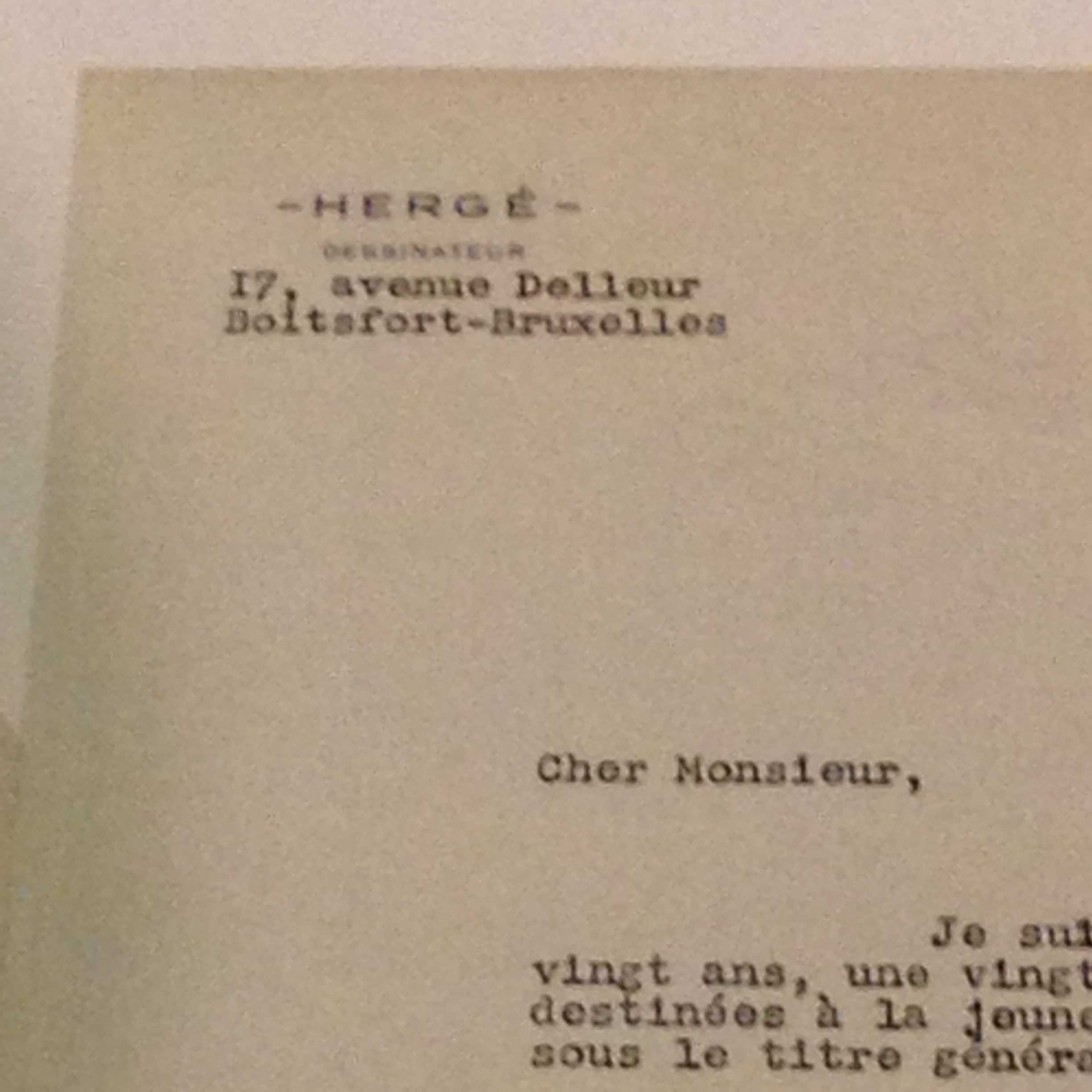 Letterhead detail and letter from Hergé's design studio – Hergé / Tintin artifacts in Québec City