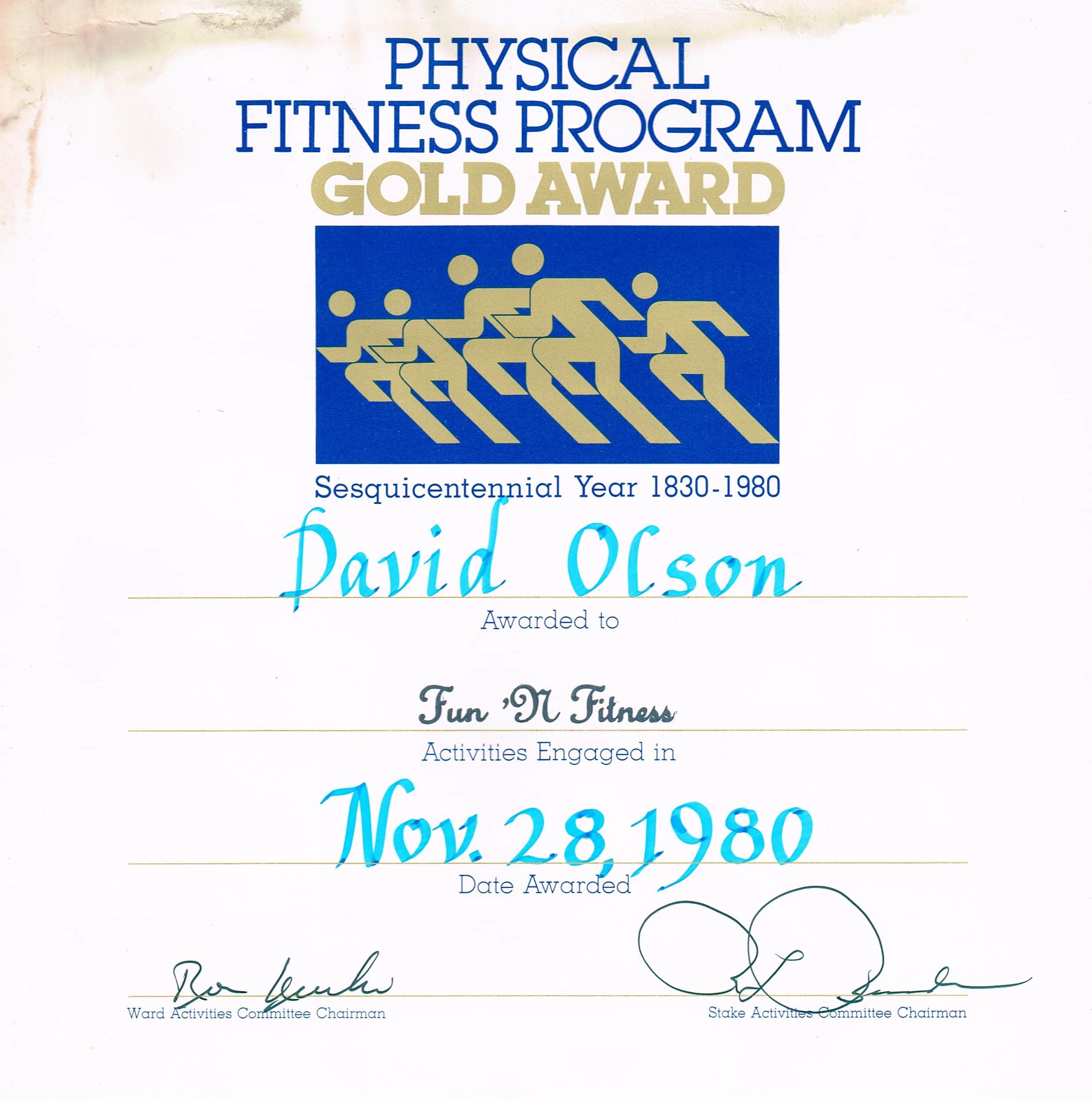 Certificate: Physical Fitness Program, Gold Award (Fun n Fitness) - context otherwise unknown